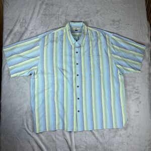 Tommy Bahama Shirt Mens 2XL Button Short Sleeve Hawaiian Silk Multicolor Striped